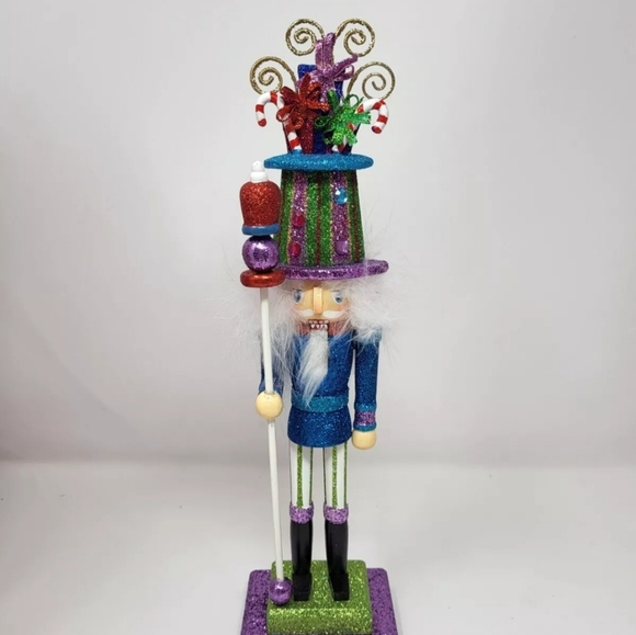 2 Kurt Adler Multi Colored Glitter Whimsical Christmas Nutcrackers 13.5" 2016 - Picture 3 of 16